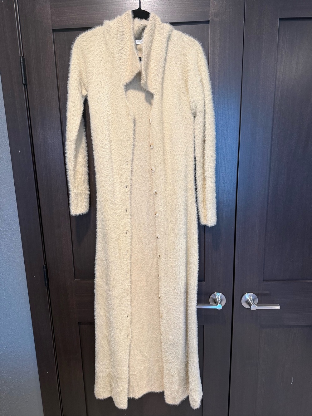 12th Tribe Cream Fuzzy Maxi Duster Cardigan Size M